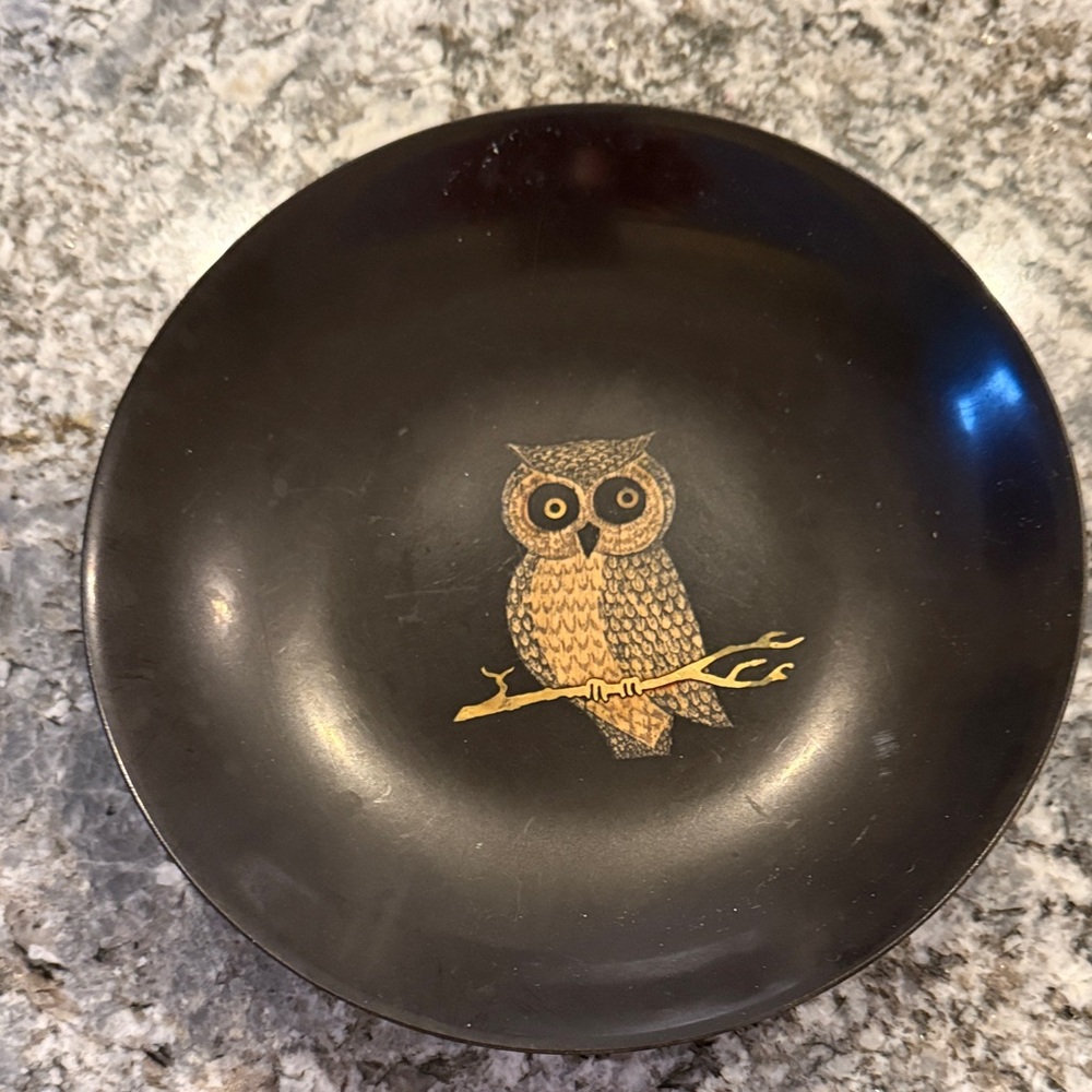 Black and Gold Owl Decorative Plate